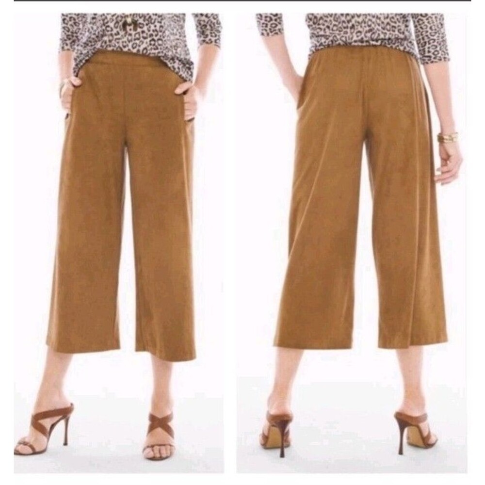 NEW Chicos Faux Suede Brown Camel Tan Cropped Pants Size 00 Work Cowgirl Classic